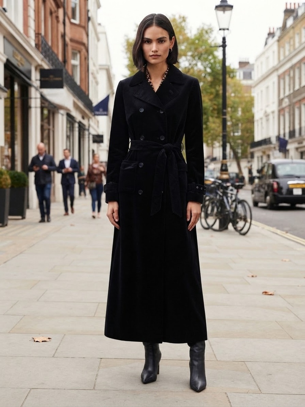VINTAGE 90s Y2K Newport News Black Velvet Leopard Print Lined Trench Coat Maxi